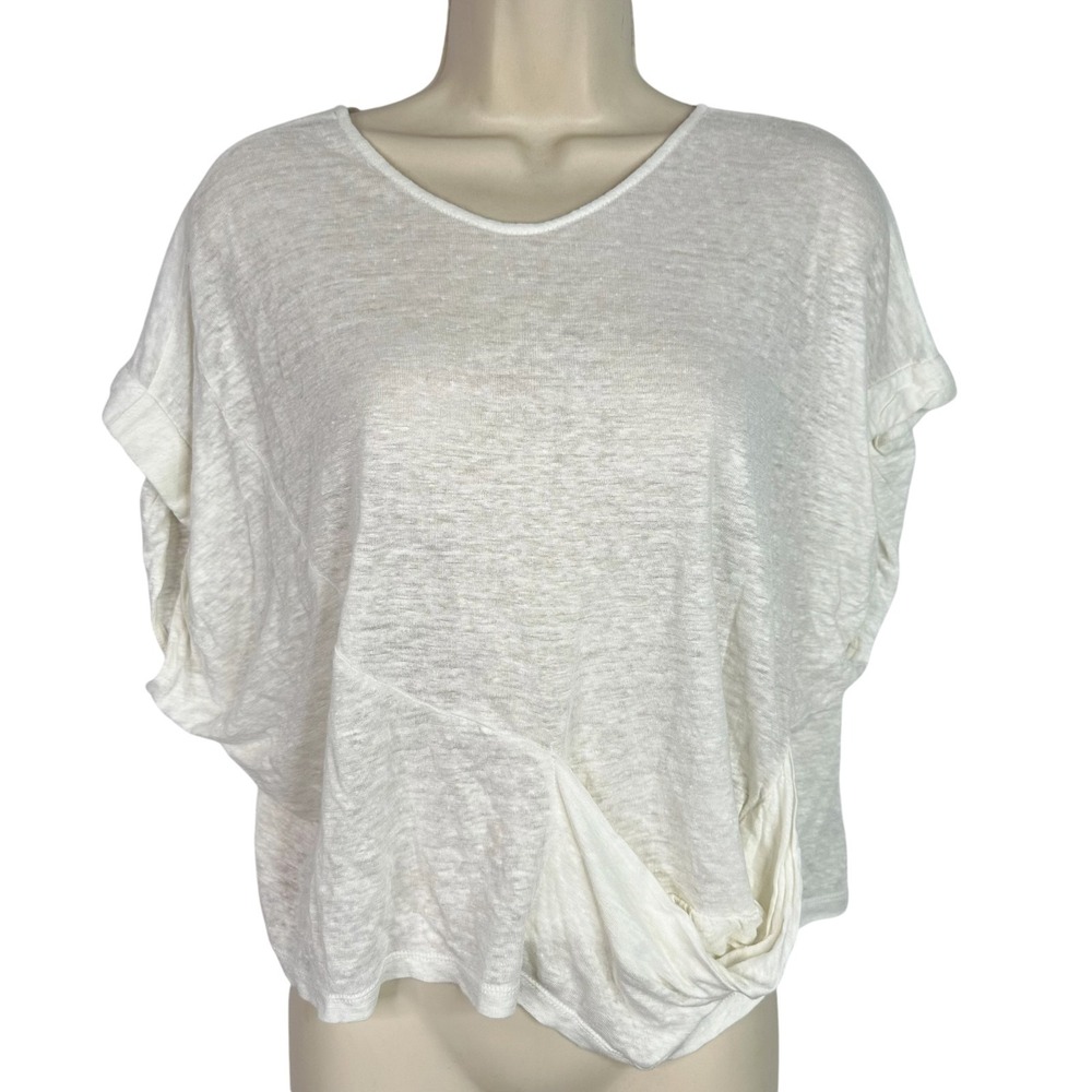 Anthropologie Minden Chan 100% Linen White Top Dolman Sleeve Petite XS Oversized